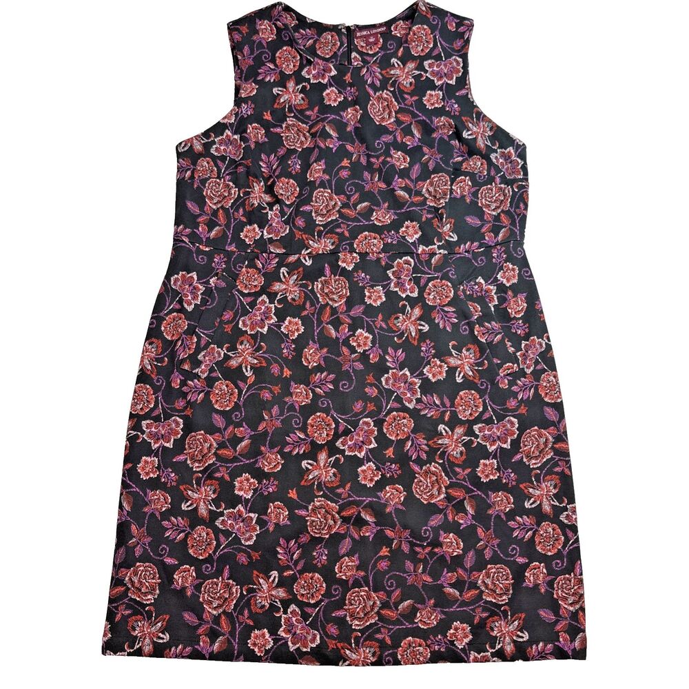Jessica London Shift Dress Floral on Black Dress Womens Size 22